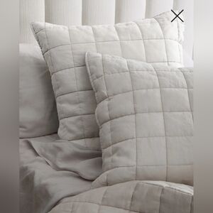 Quince Linen Box Quilted Set Of 2 Sand Euro Shams! 26" X 26" (T22)